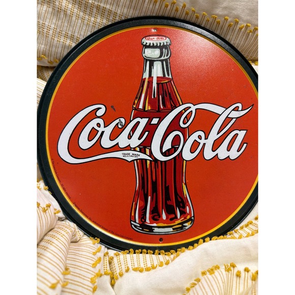 Coca-Cola Other - Coca-Cola Vintage 1930s Style Round Metal Button Sign 12 Inch Red Tin Litho